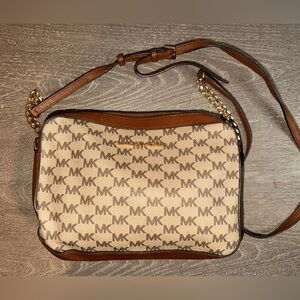 Michael Kors Signature Beige and Brown Crossbody Bag